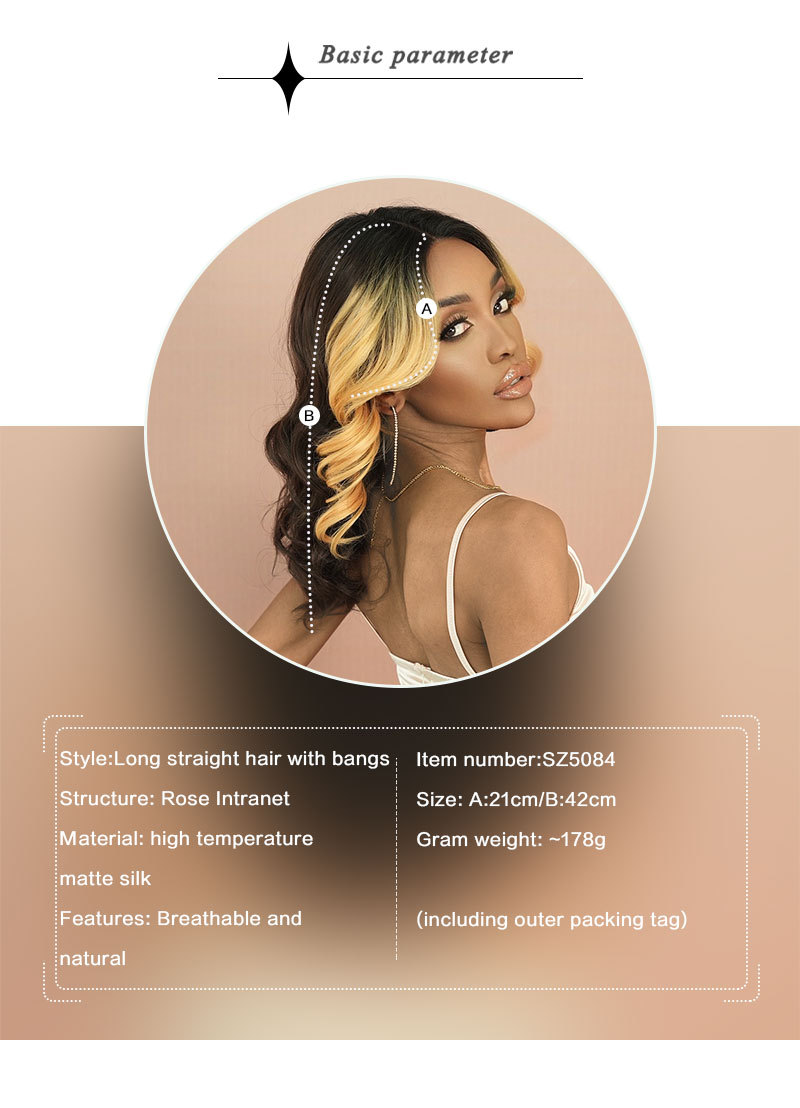 Lace front wig in African American style, featuring curly synthetic hair with blonde highlights