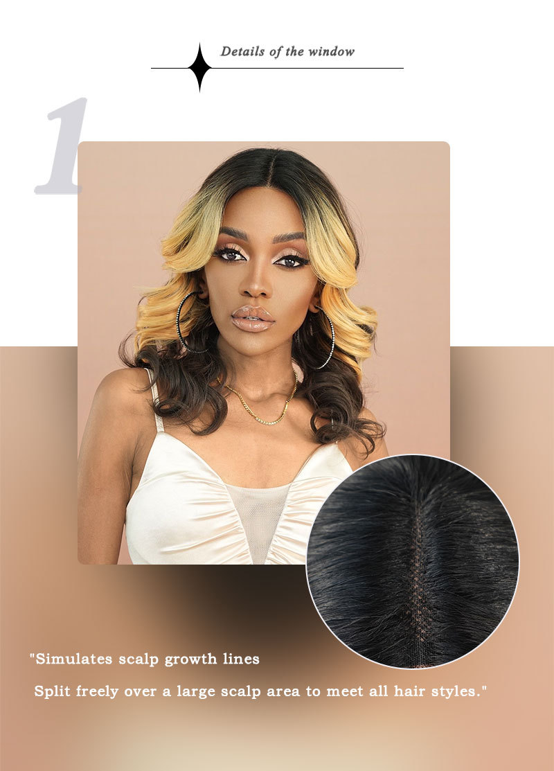 Stylish African American synthetic wig with small T lace front and blonde highlighted curly hair