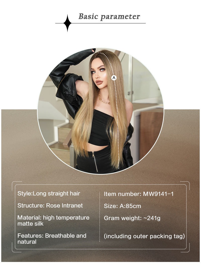 Super Long Straight Synthetic Wig, Beautiful Golden Gradient