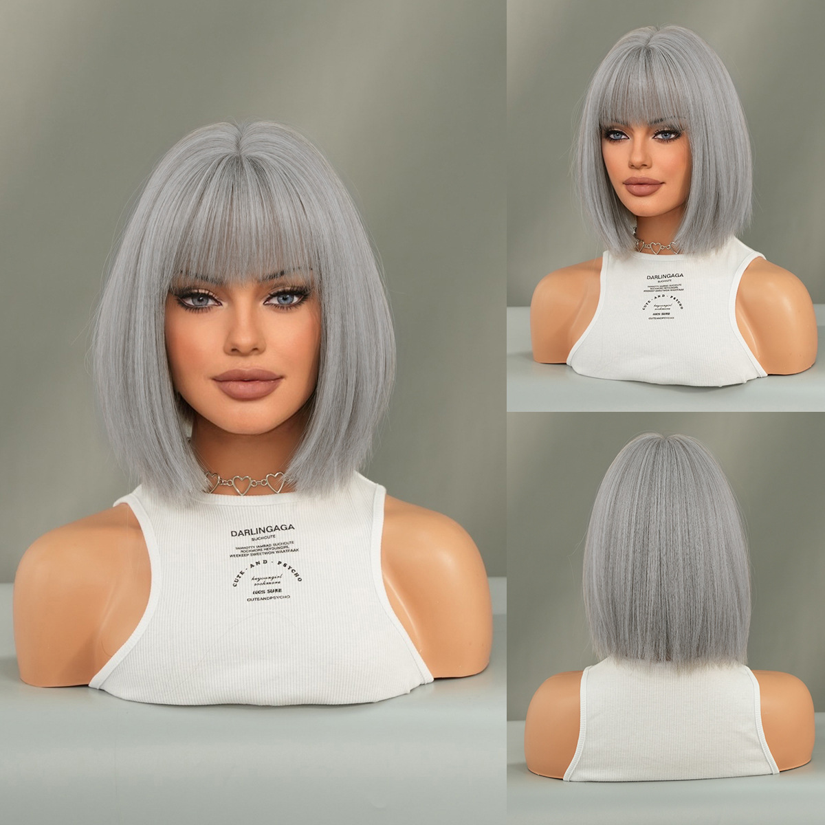 YAKI black bob wig made of synthetic hair, featuring short straight hair and bangs, ready to wear