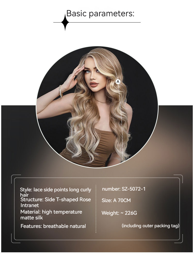 Fashionable synthetic lace front wig with a side part, featuring long wavy hair in ombre brown color