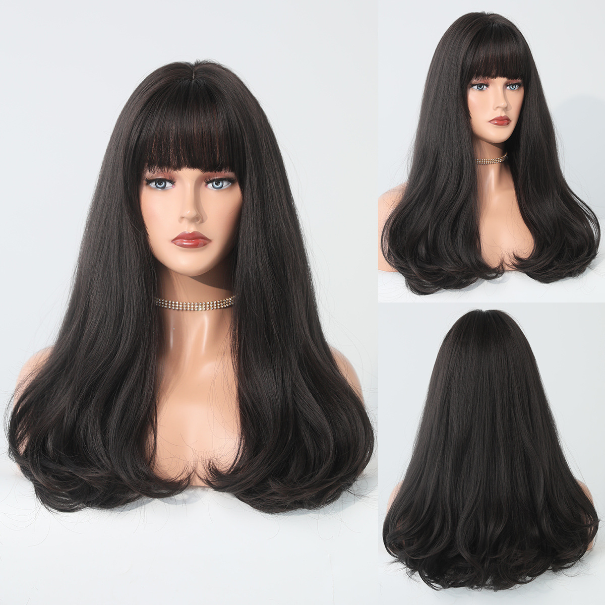 A set including a platinum blonde long curly wig, designed for fashionable women looking for a daily or Christmas wig set