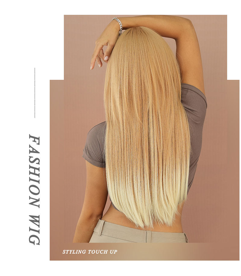 Trendy synthetic wig by Yinraohair, with blonde highlights and long straight hair, ready to go