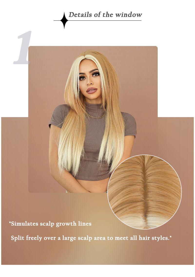 Synthetic wig by Yinraohair with blonde highlights, featuring fashionable long straight hair, ready to go