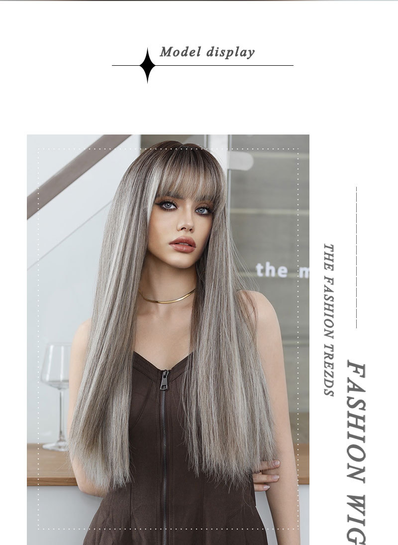 Synthetic Wig with Long Straight Hair in Highlight Gray, Ready to Go for a Chic Lolita Style