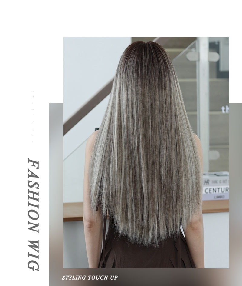 Synthetic Wig with Long Straight Gray Hair, Ideal for a Trendy Look