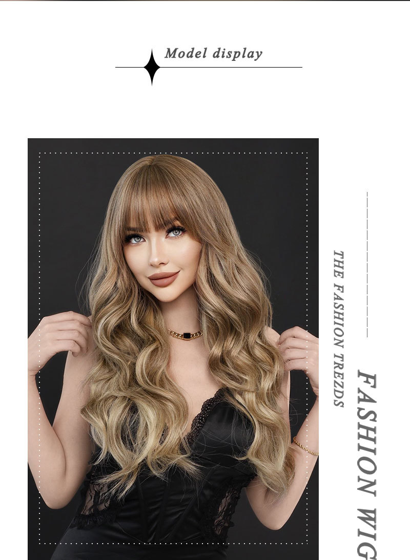 A synthetic wig designed for a ready-to-go style, featuring a large wavy design with blonde highlights and long curly hair