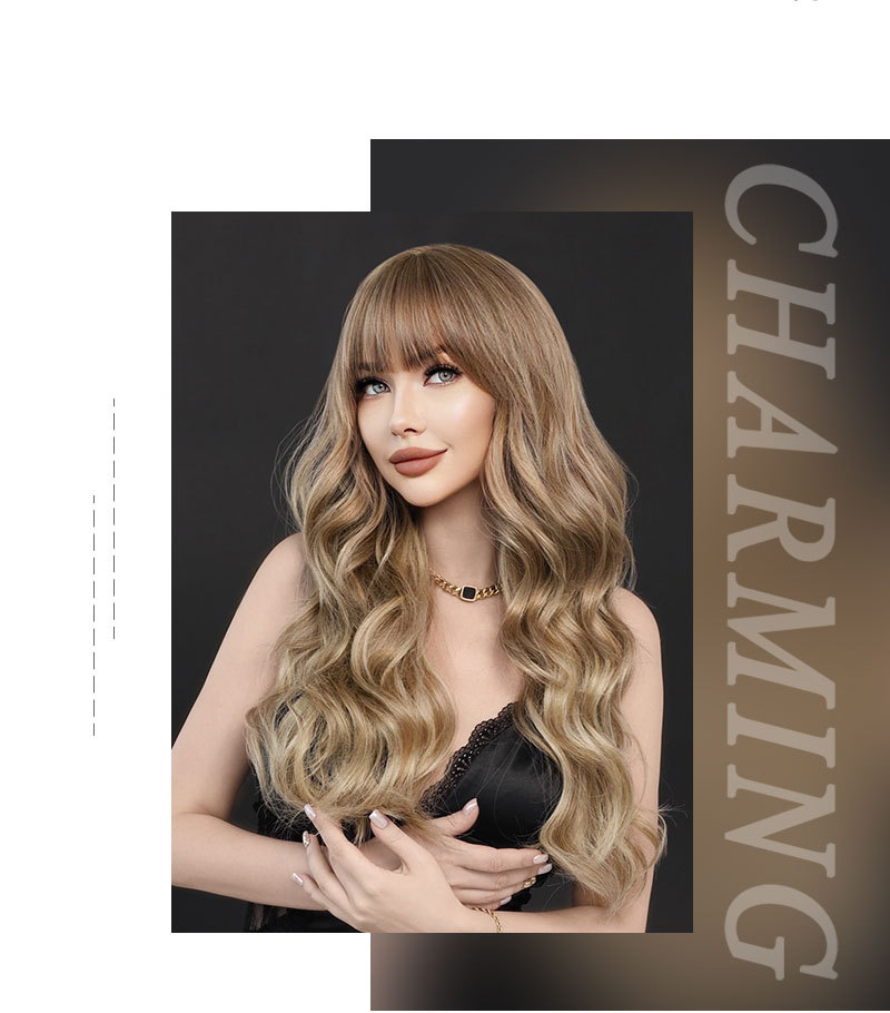 An effortlessly glamorous large wavy synthetic wig with blonde highlights, perfect for adding flair to any look