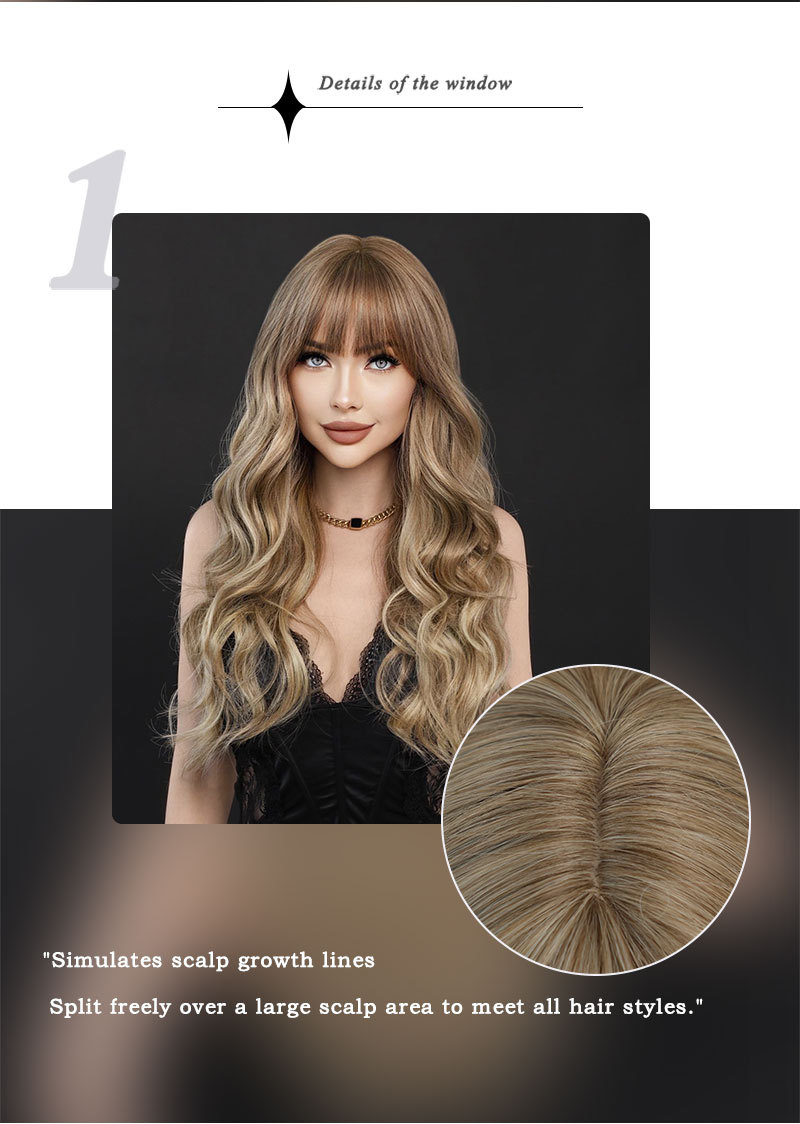 A ready-to-go large wavy synthetic wig featuring blonde highlights and long curly hair for a stylish look