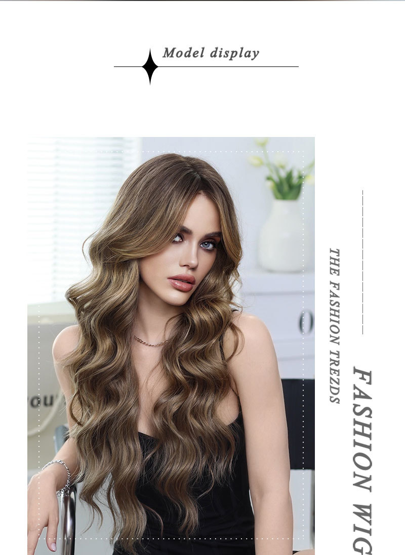 A synthetic wig designed for a ready-to-go style, featuring a large wavy design with dark brown highlights and long curly hair
