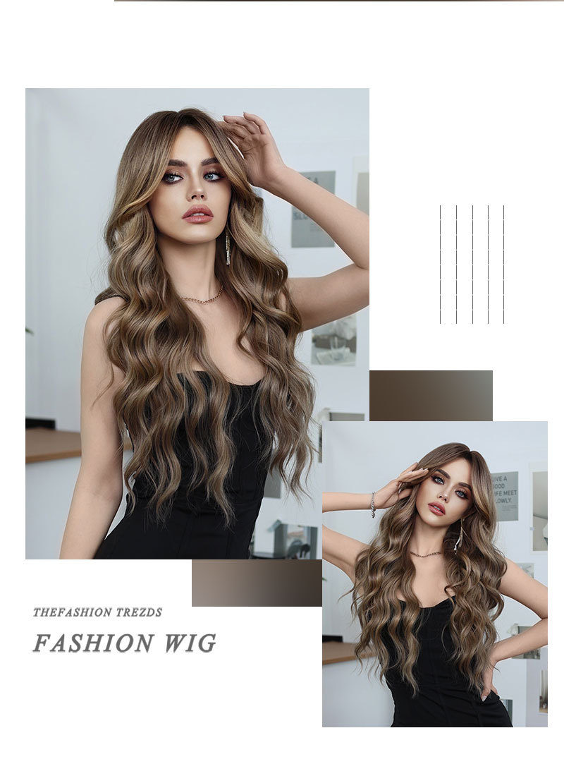 Enhance your style with rich brown waves in this large wavy synthetic wig, featuring dark brown highlights for a luxurious look