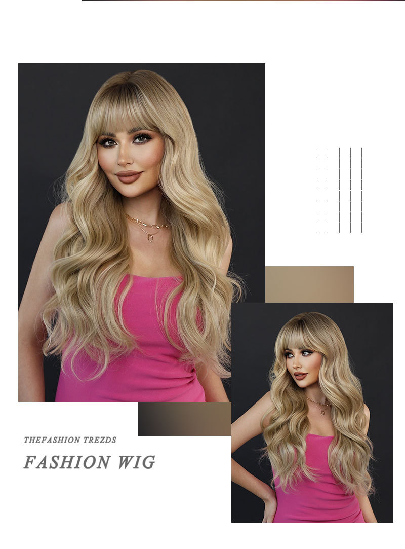 Yinraohair synthetic wig in blonde, showcasing luscious long curly hair, ready for immediate use