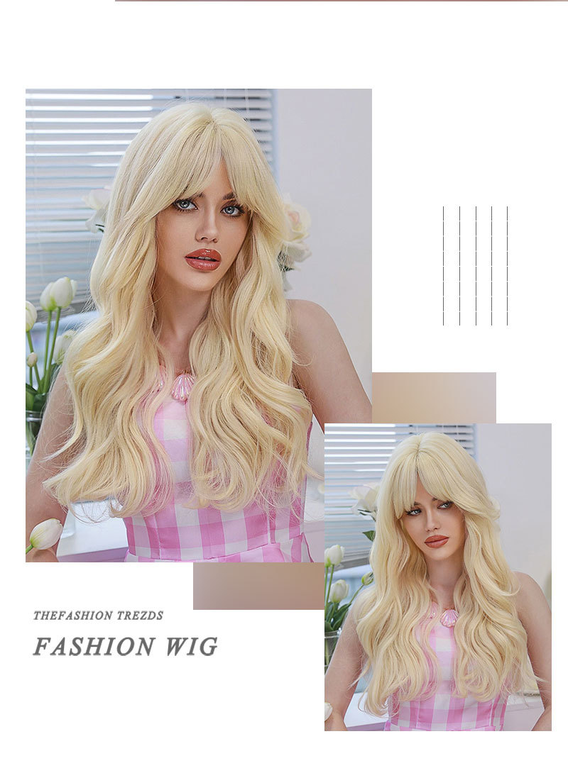 Yinraohair Barbie Blonde Wig Long Curly Hair With Bangs Stylish Full Head Set Synthetic Wigs Ready To Go