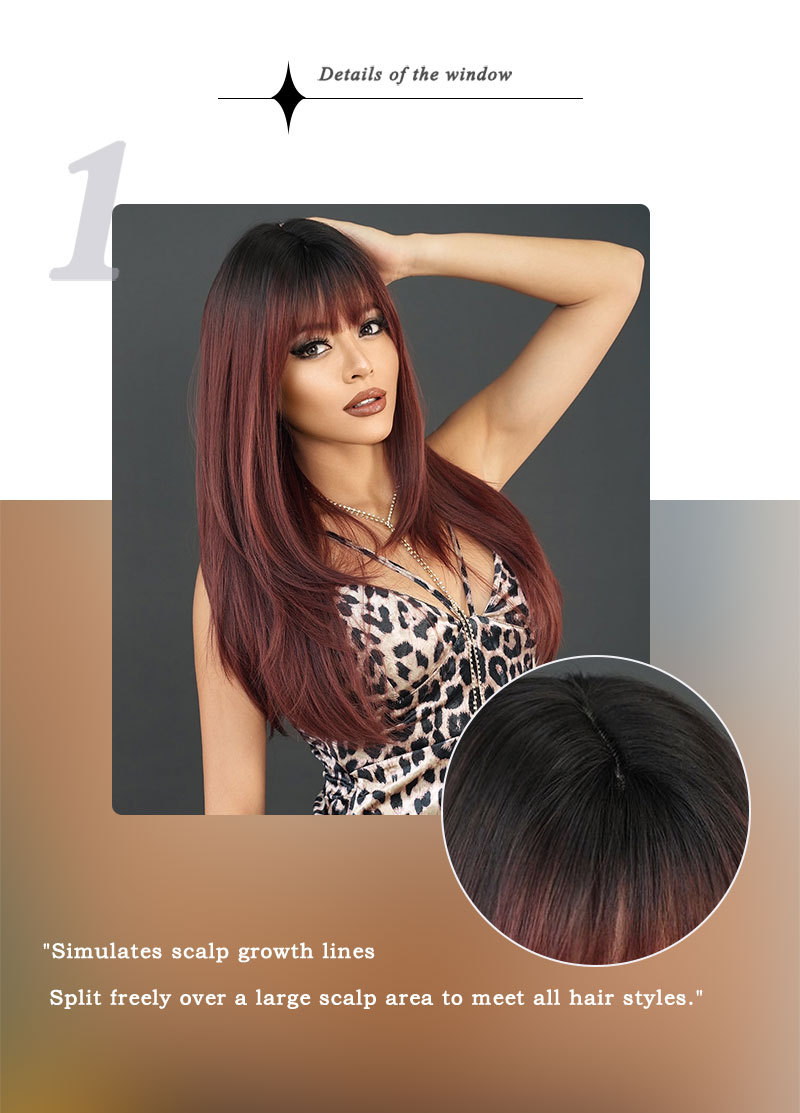 A fashionable dark red wig with long curly hair, made from synthetic material for easy styling and a trendy look