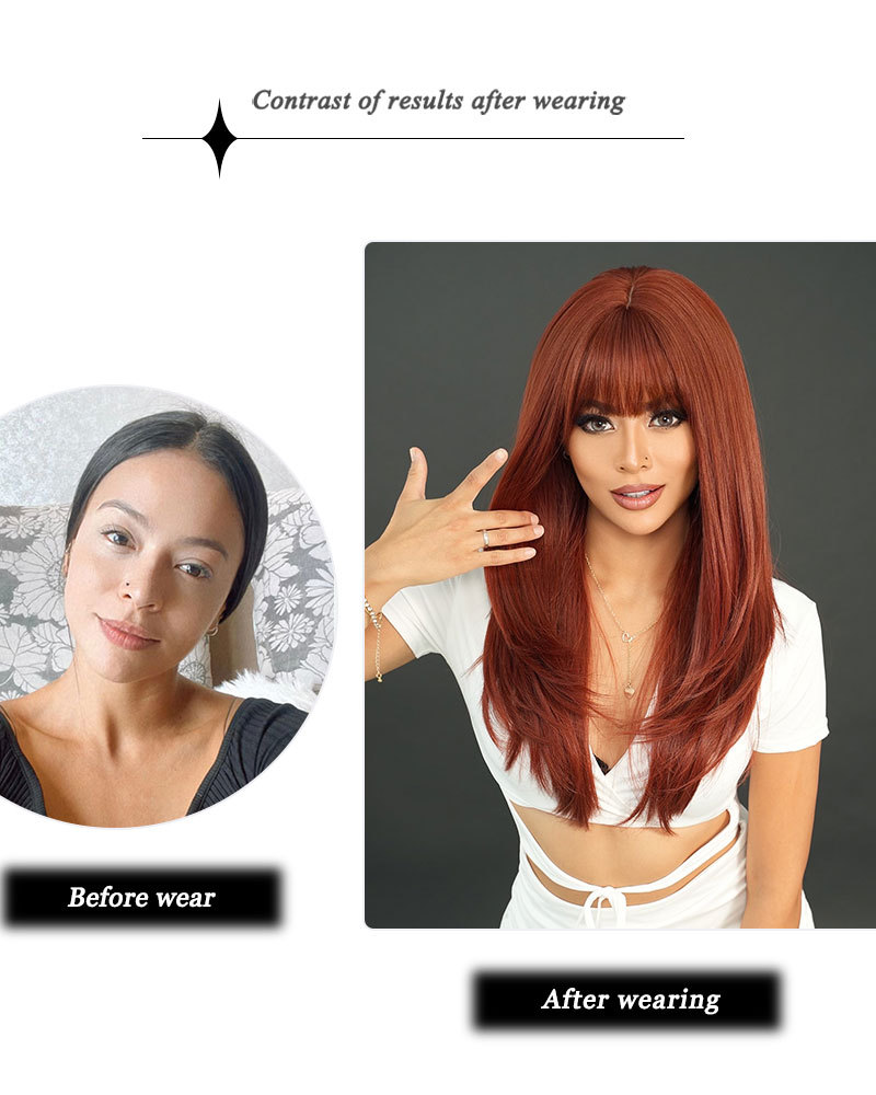 Image of a synthetic wig featuring wine red long curly hair, styled in a fashionable design and ready to wear