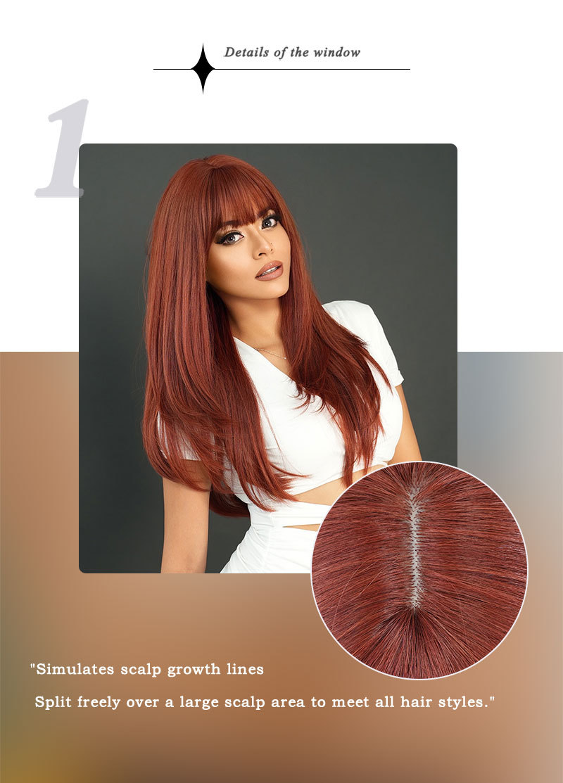 A fashionable synthetic wig in wine red with long curly hair, ready to wear for a stylish look.