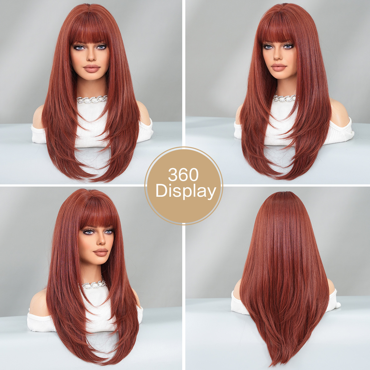 A fashion-forward synthetic wig with long curly wine red hair, ideal for those seeking a trendy style
