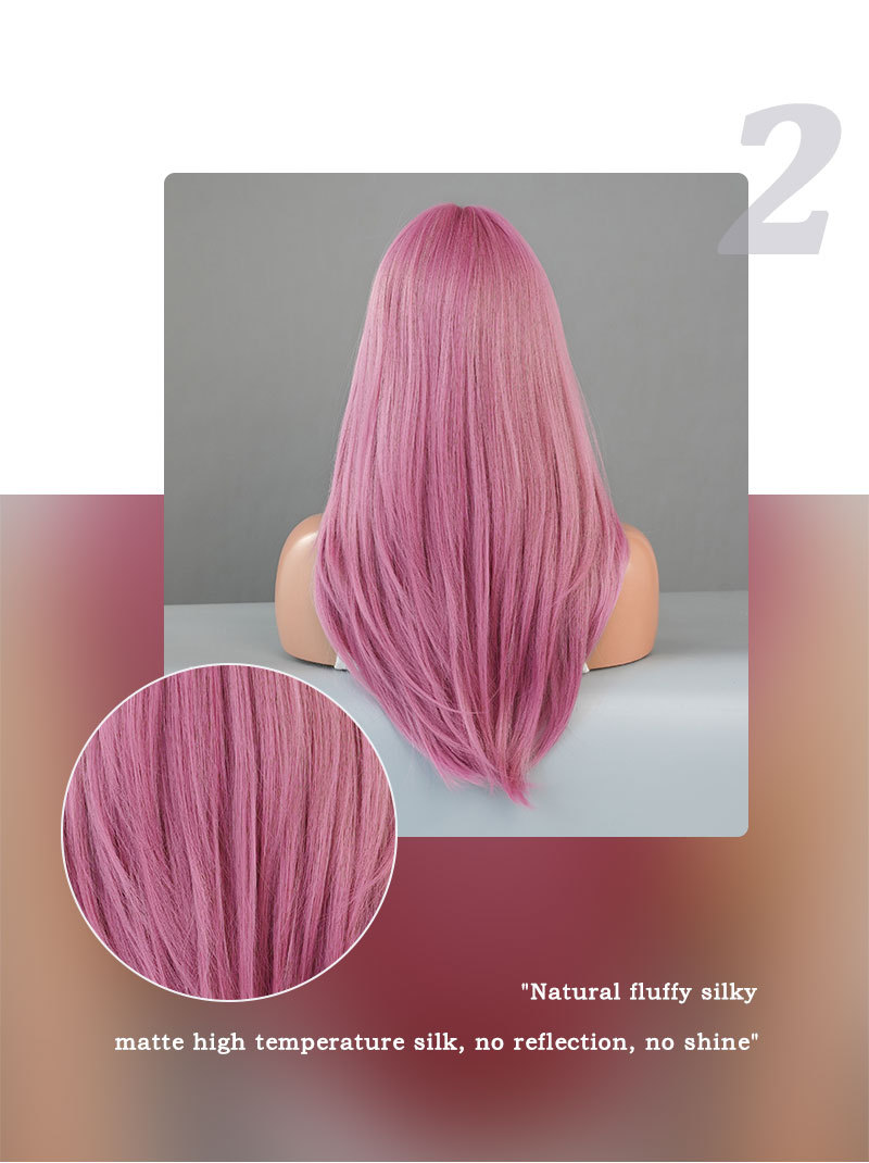 A synthetic wig featuring long curly pink hair, perfect for quick and easy styling