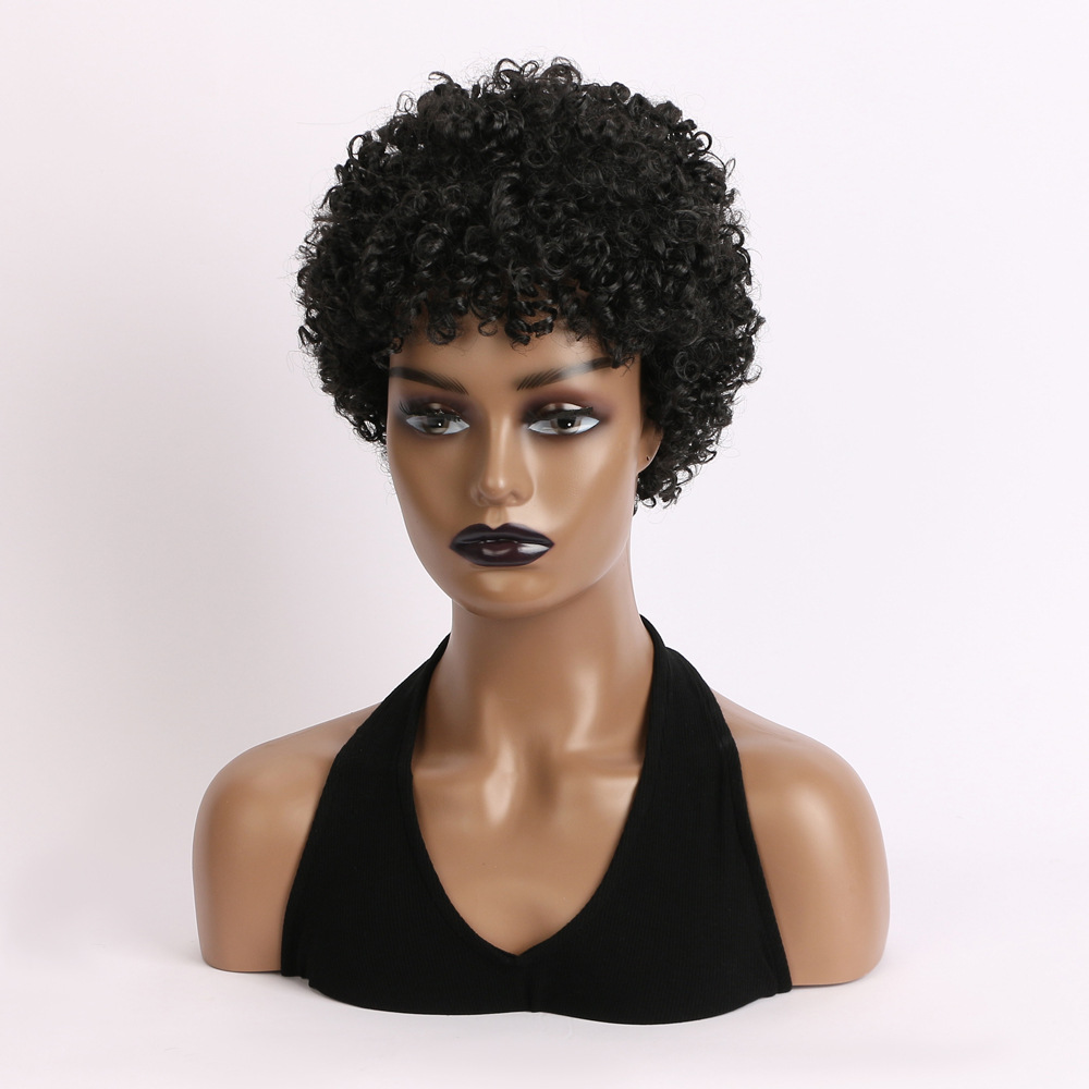 Synthetic Wig Fashion Wig Black Small Curly Elastic Mesh Wig for Women