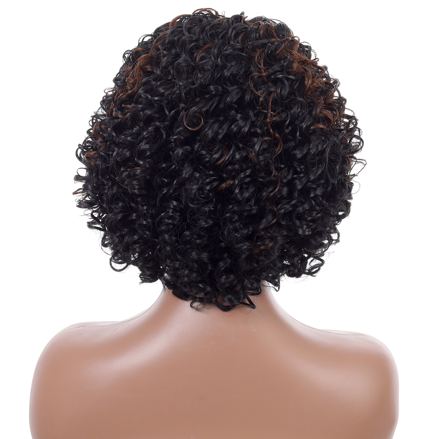 Headgear featuring afro small curly wig design for women, part of a black highlight brown short curly hair wig
