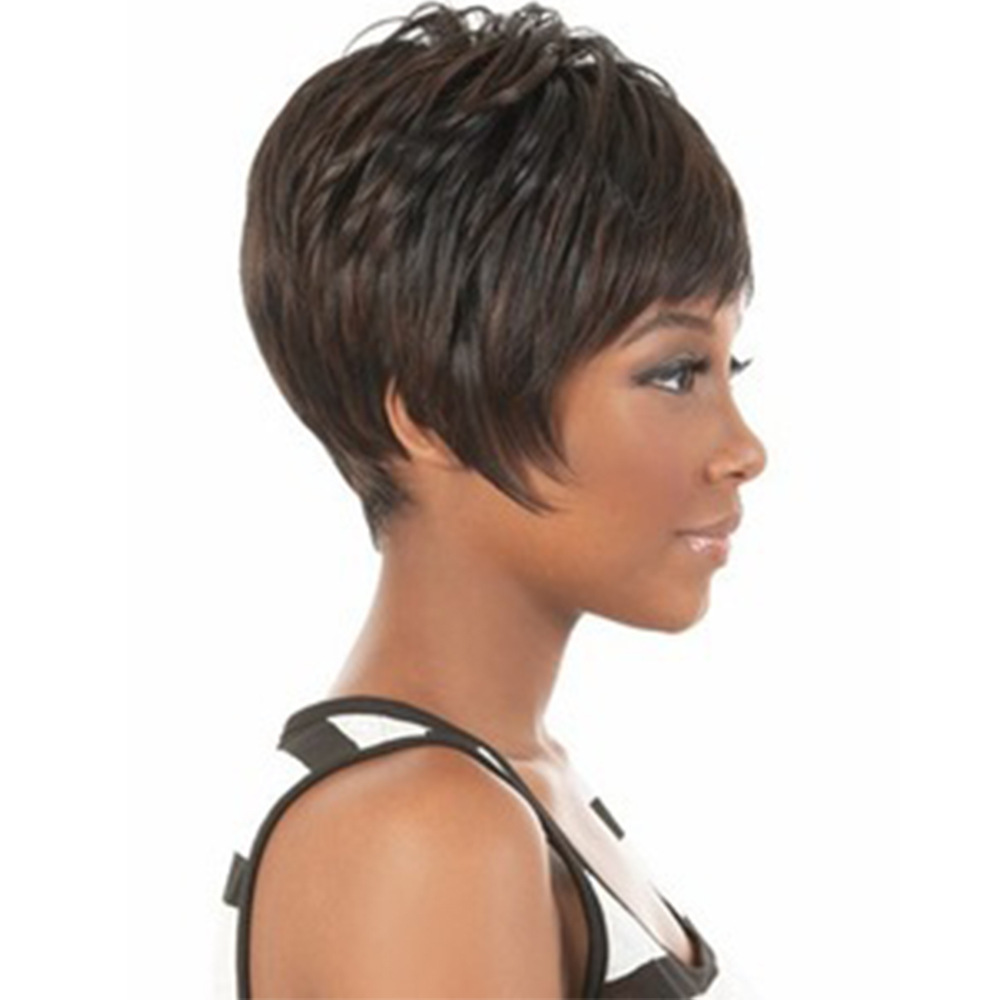 Fashionable brown synthetic wig with short straight hair, perfect for women