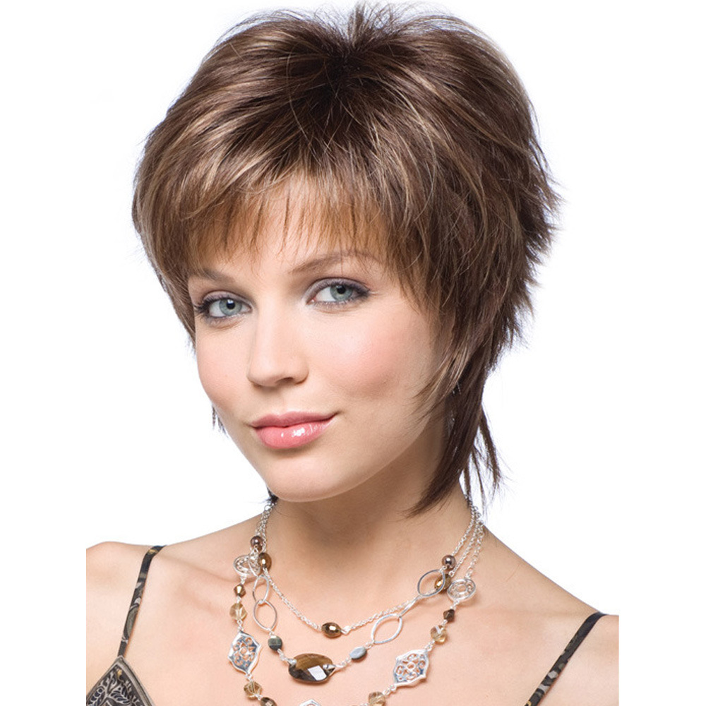 A stylish synthetic wig for women, featuring brown micro curly hair in a short length, designed as a head cover