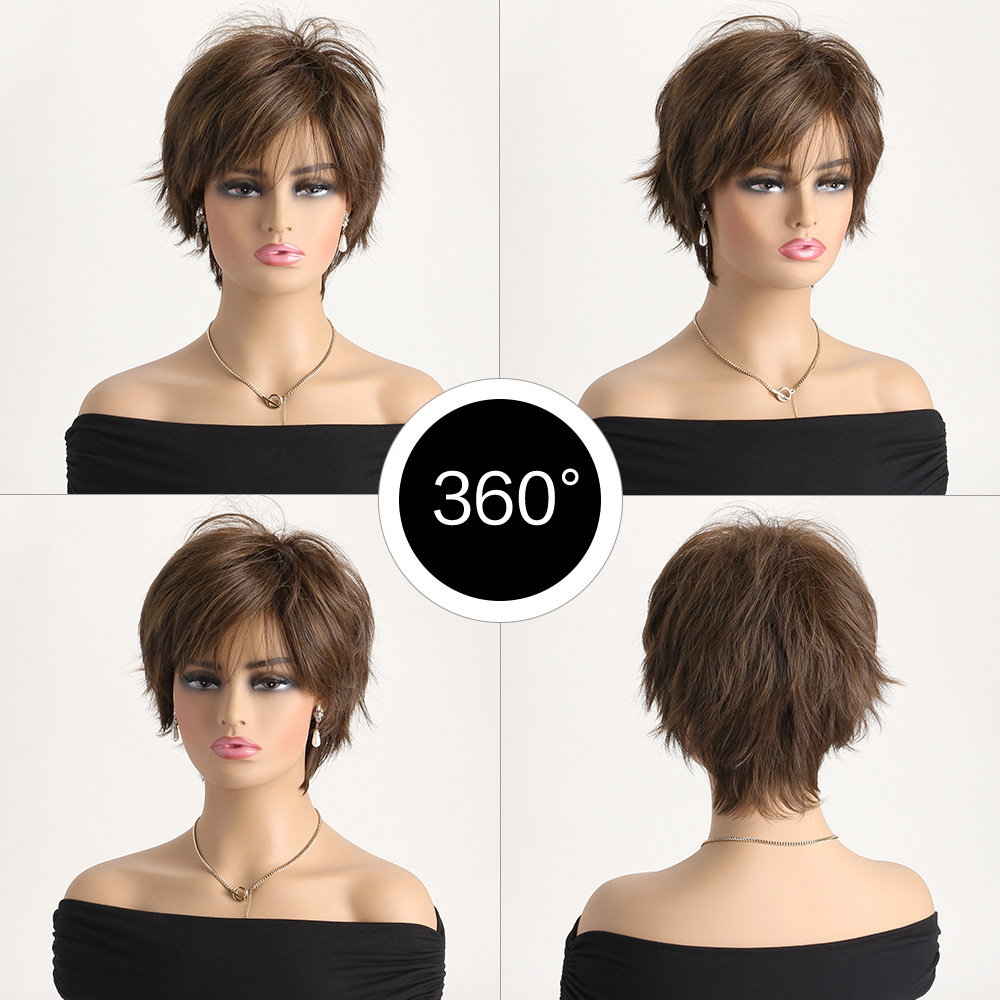 A trendy synthetic wig designed as a head cover, featuring brown micro curly hair for women's fashion