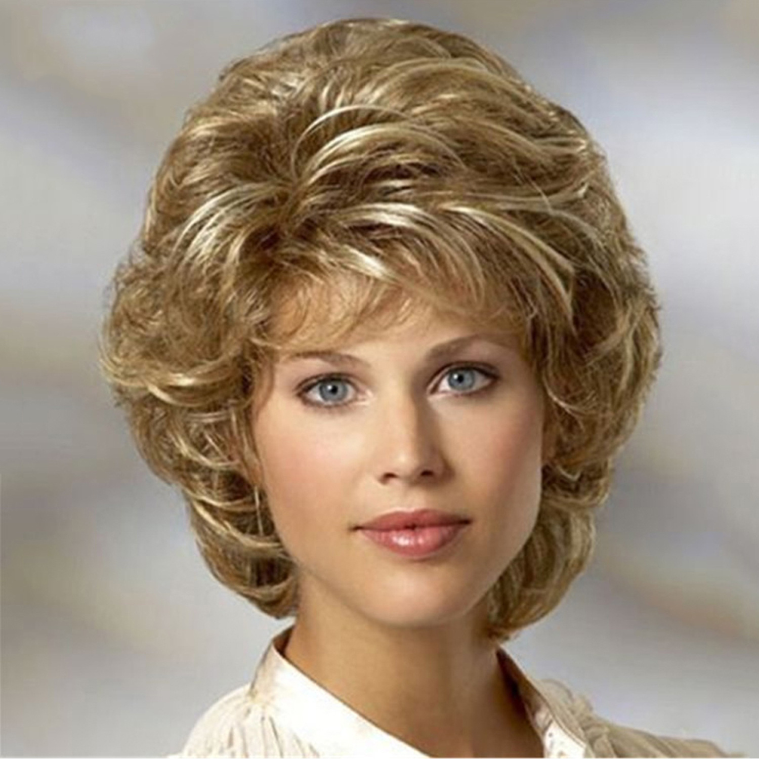 A small curly wig headgear for women, featuring light blonde short curly hair, perfect for various styles