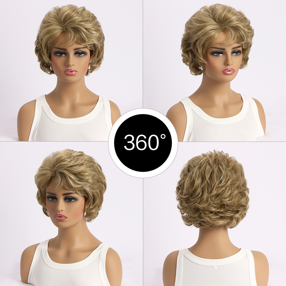 A stylish headgear option for women's fashion, this synthetic wig features light blonde small curly hair for a chic look