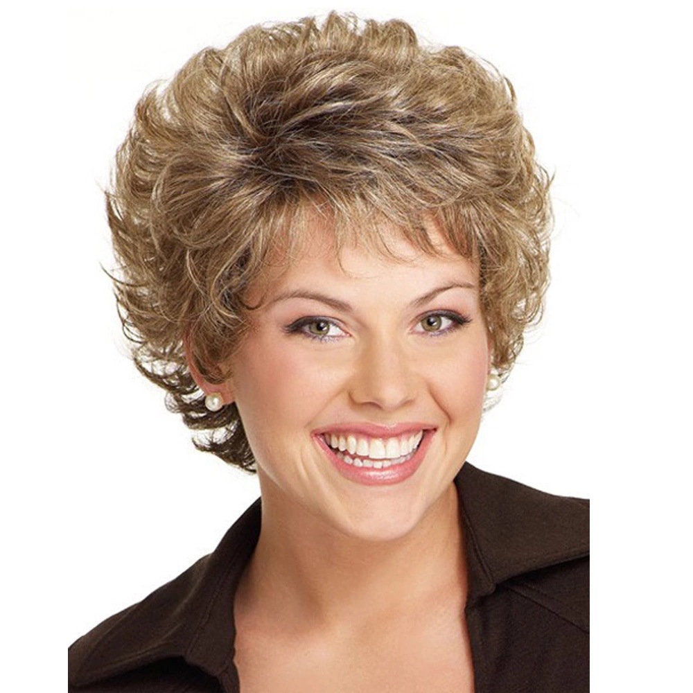 A stylish headgear featuring a light blonde small curly wig, designed for women's fashion