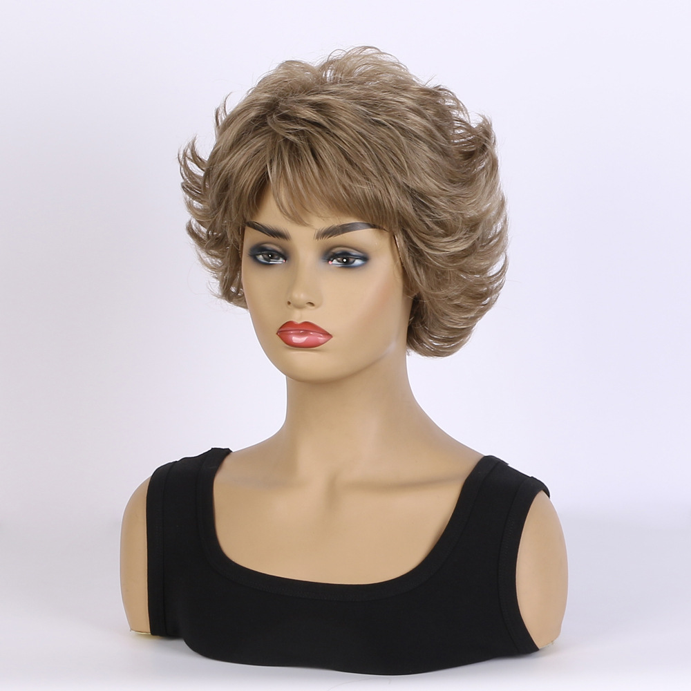A fashionable headgear option for women, this synthetic wig features light blonde small curly hair for a chic look