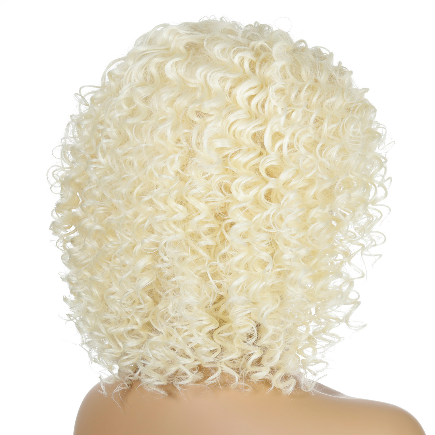 A wig with multicolor small curly hair, made of synthetic material, designed for women