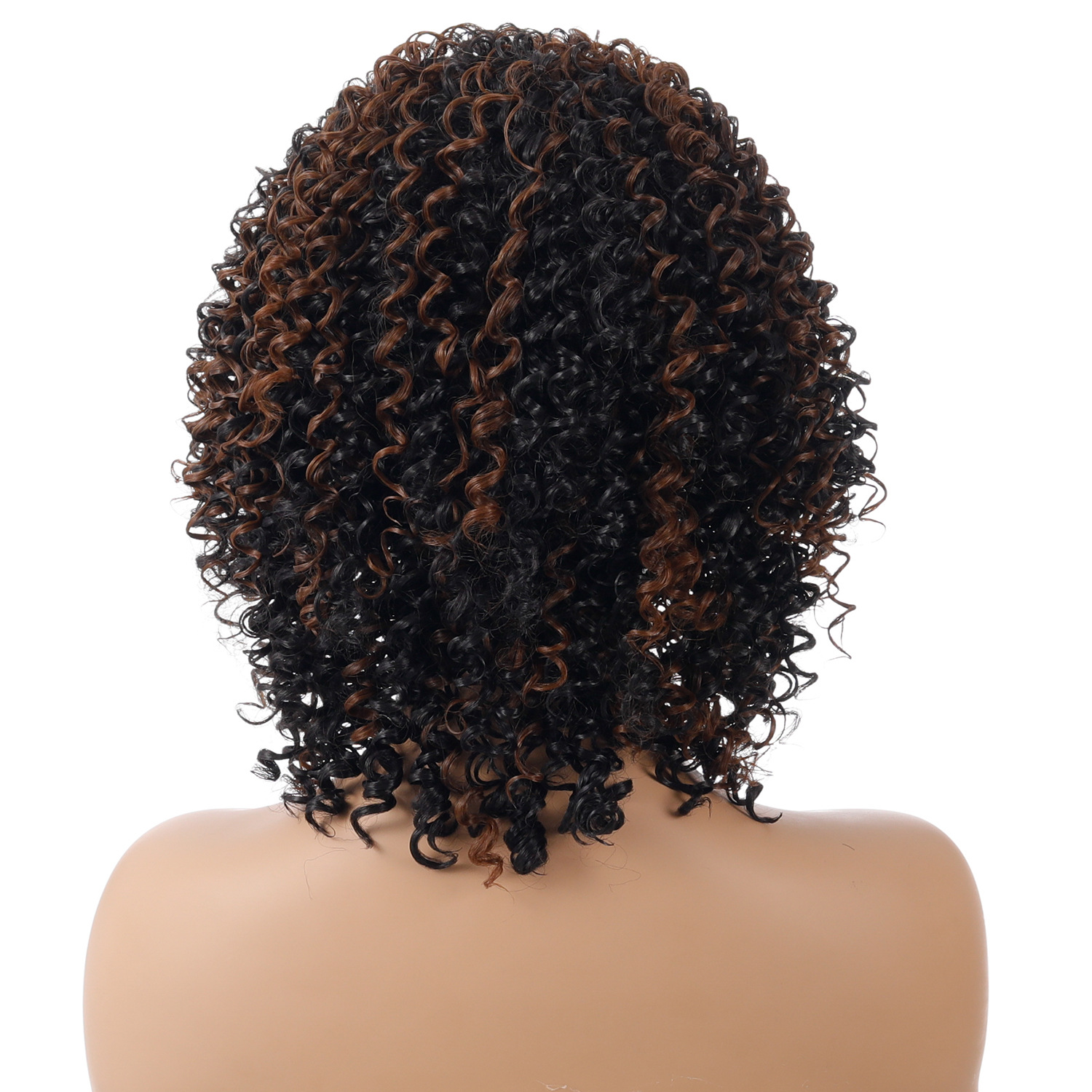 A wig with small curls that burst with a variety of bright colors.
