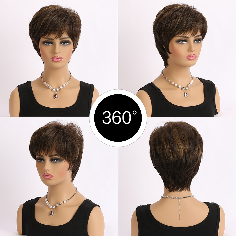 Stay chic and trendy with this collection of light brown short curly synthetic wigs for women