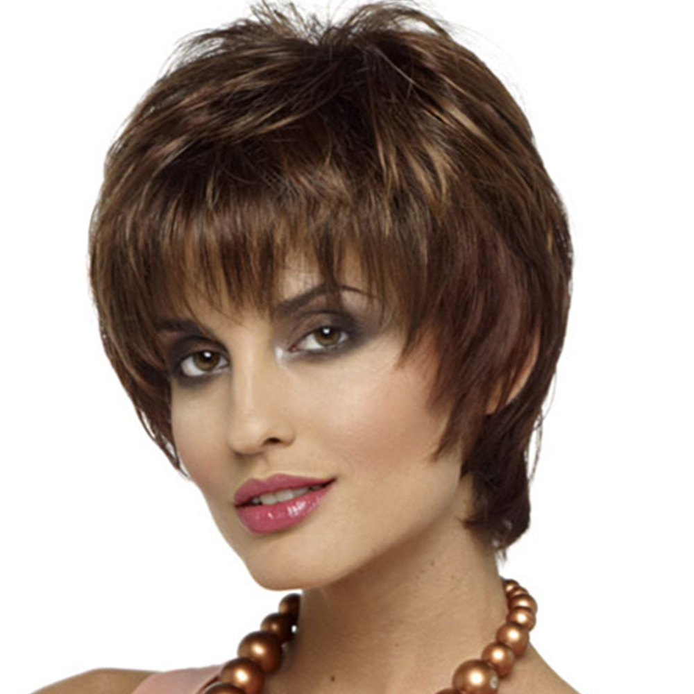 A set of small curly wigs for women in light brown, featuring short curly hair