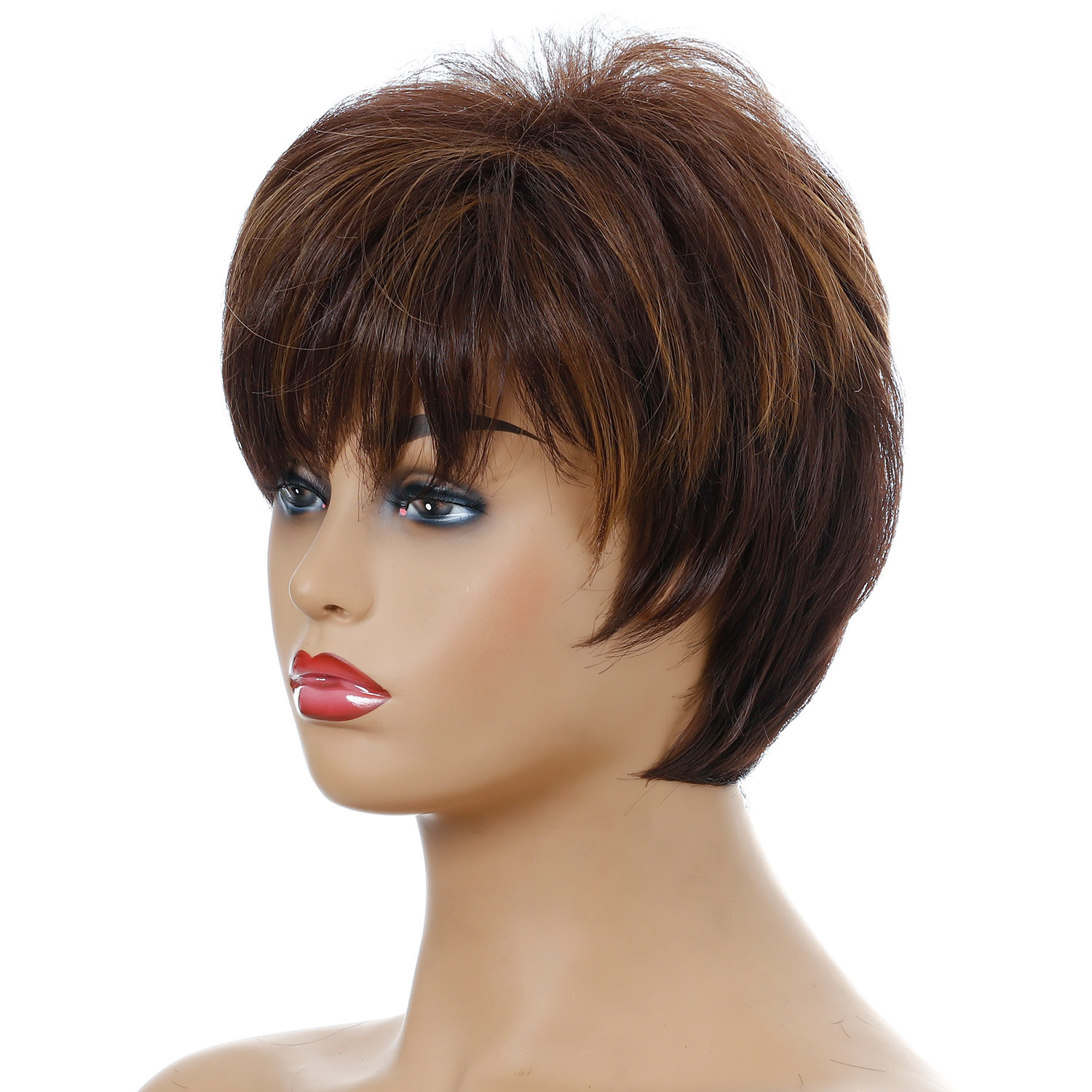 A collection of small curly wigs for women featuring a stylish light brown short curly synthetic wig