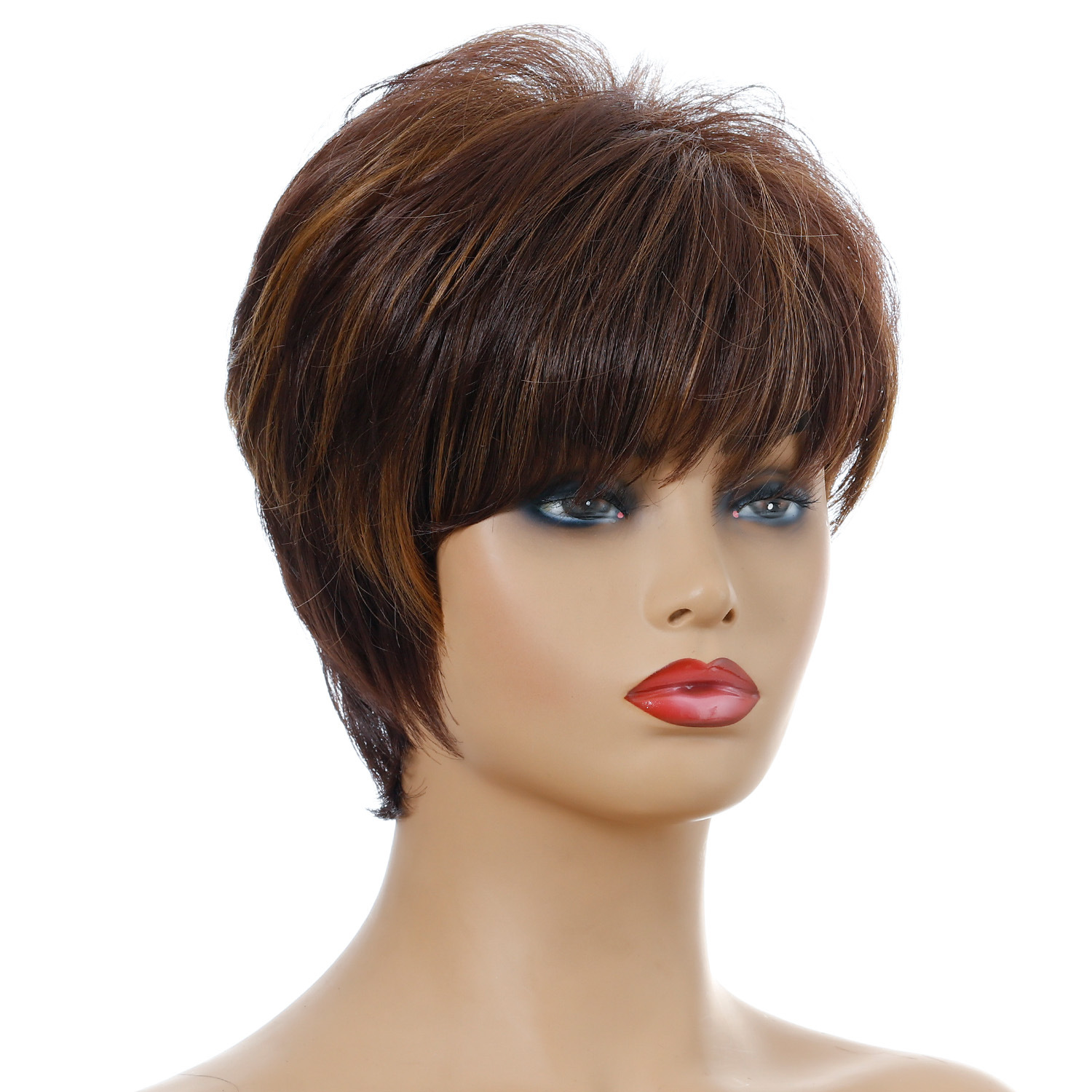 A fashionable wig in light brown, designed as small curly wigs for women with short curly hair