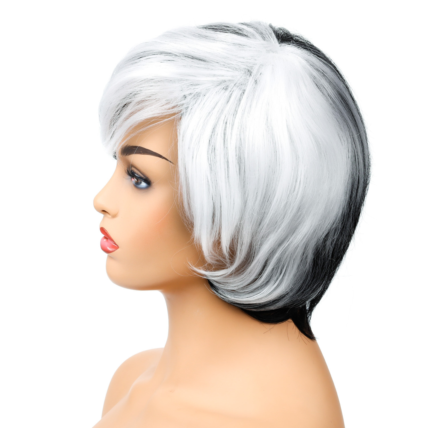 a fashion wig with black and white short hair, perfect for women seeking a trendy look