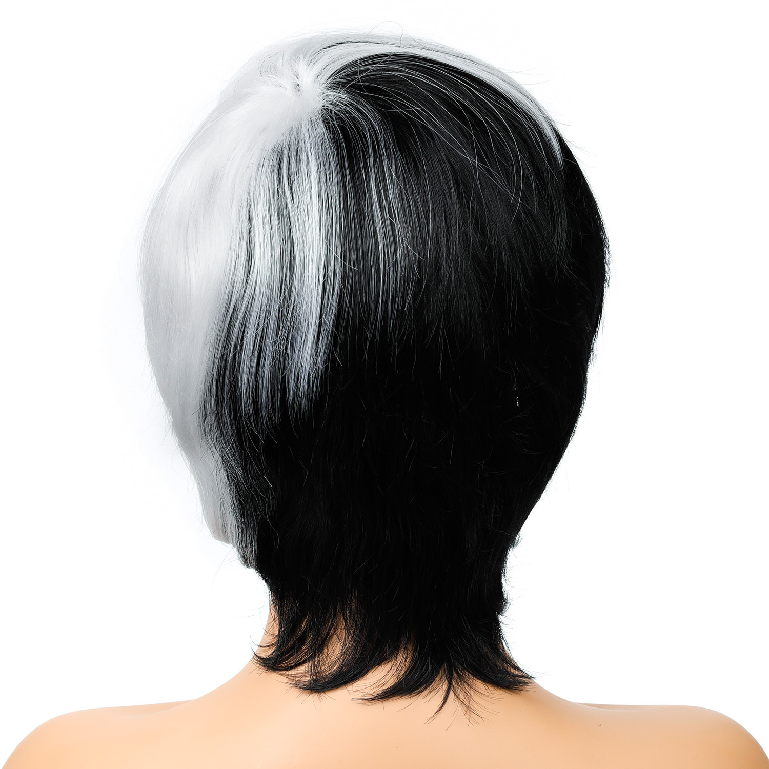 a fashion wig with black and white short hair, designed for women who love trendy styles